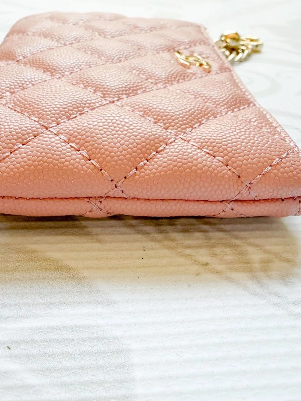 CHANEL Pink Quilted Zip Pouch with Gold CC - Picture 5 of 12